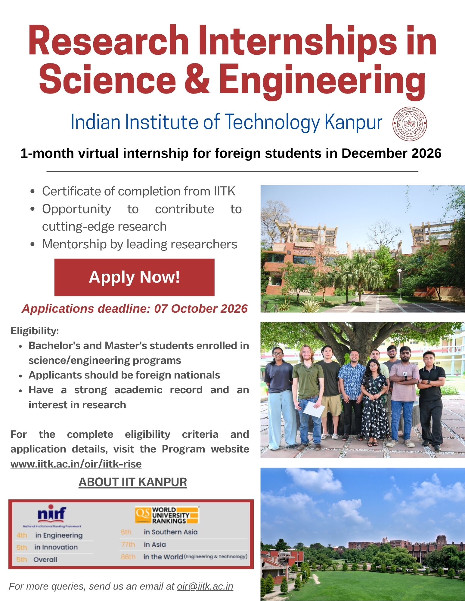 RISE @ IITK Research Internships in Science and Engineering